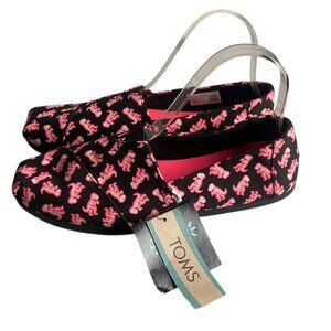 Toms Size 8.5 Glow in the Dark Neon Pink T Rex Skeleton Print Slip On Shoes Dino